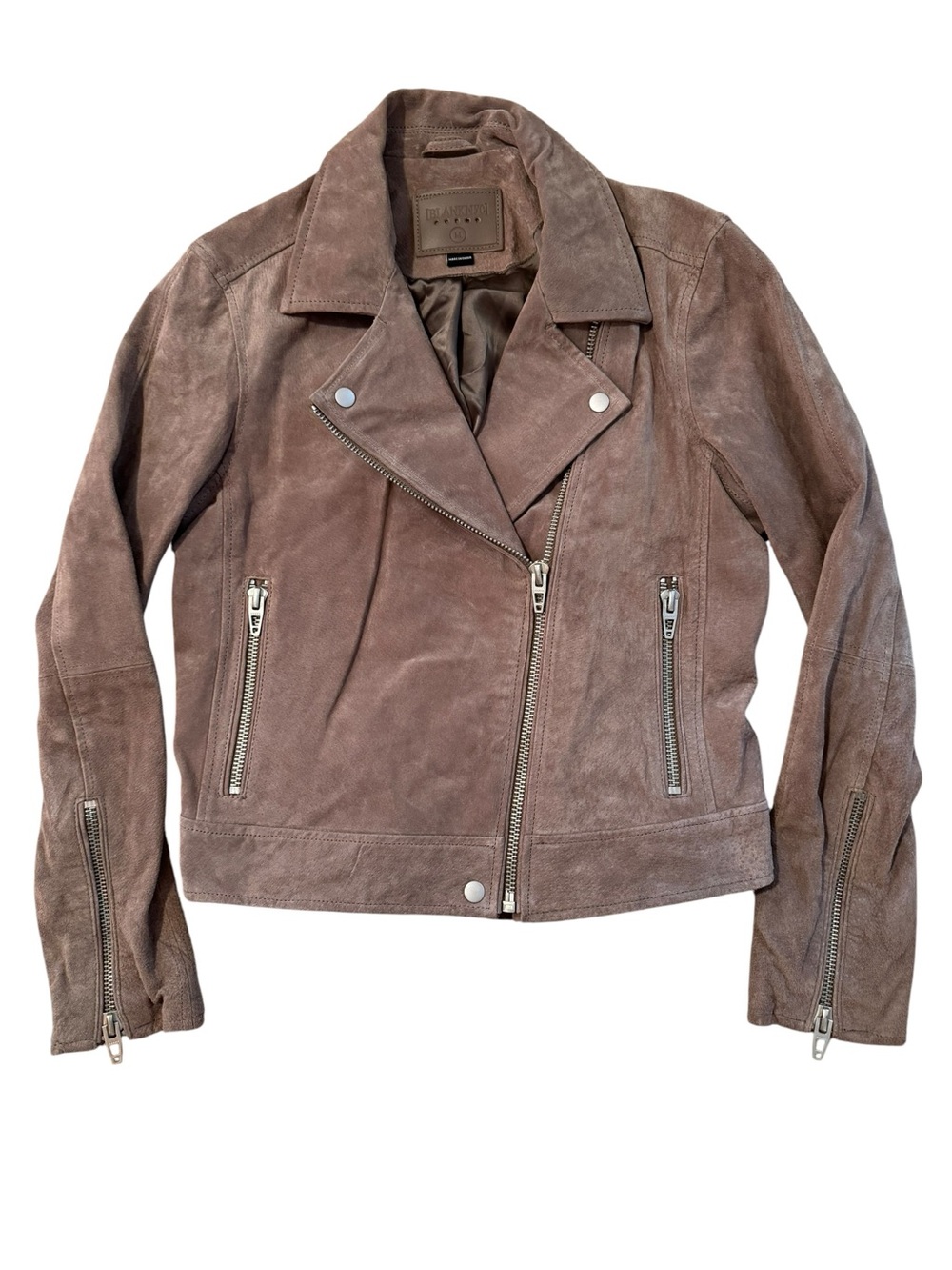Blank NYC Suede Moto Jacket Size Medium Taupe Brown Leather Classic